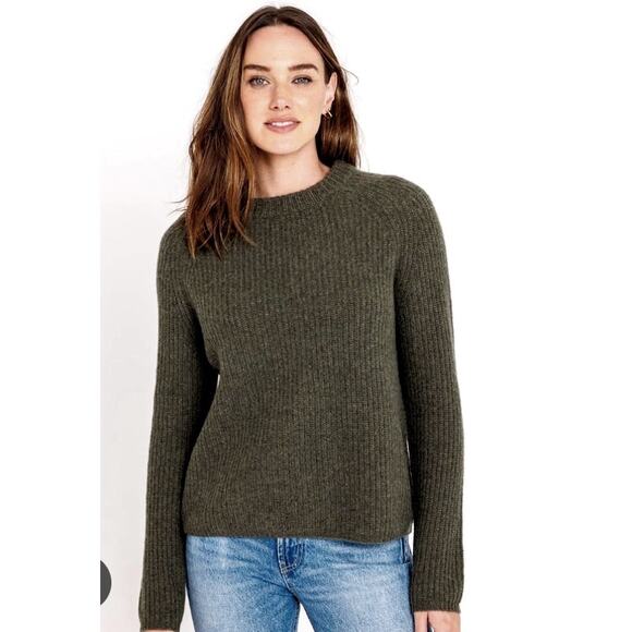 Jenni Kayne XS 100% Cashmere Fisherman Sweater $425 Fitted Olive Green/Dark Gray - Picture 1 of 9